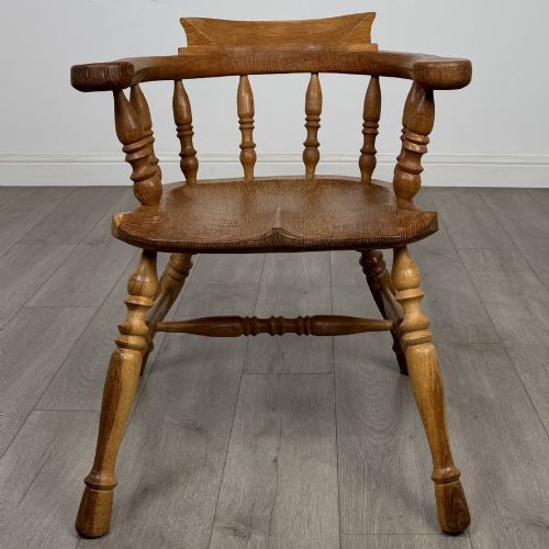 ANTIQUE 20TH CENTURY FINE CAPTAINS CHAIR SMOKERS BOW CHAIR IN OAK - ADDITIONAL PHOTO 7