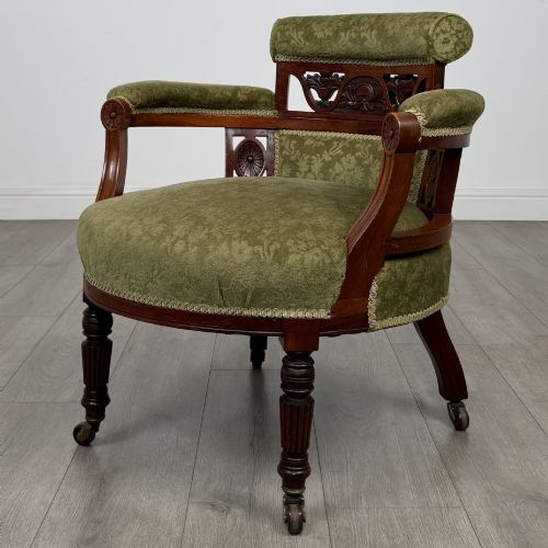 ANTIQUE 20TH CENTURY EDWARDIAN PAIR OF TUB CHAIRS IN WALNUT - ADDITIONAL PHOTO 1