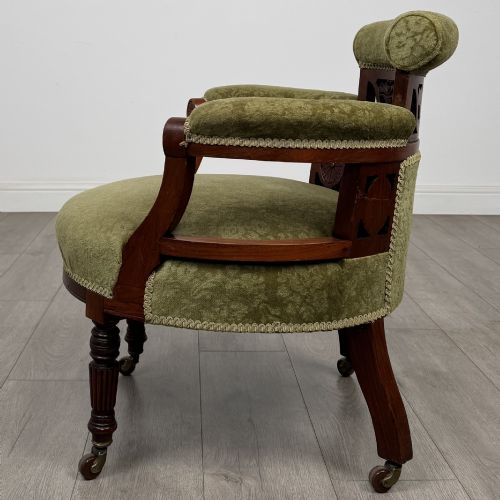ANTIQUE 20TH CENTURY EDWARDIAN PAIR OF TUB CHAIRS IN WALNUT - ADDITIONAL PHOTO 2