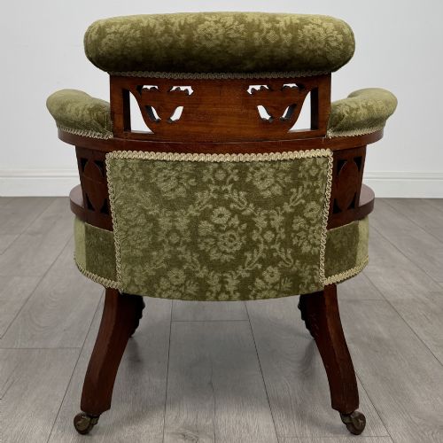 ANTIQUE 20TH CENTURY EDWARDIAN PAIR OF TUB CHAIRS IN WALNUT - ADDITIONAL PHOTO 4