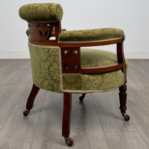 ANTIQUE 20TH CENTURY EDWARDIAN PAIR OF TUB CHAIRS IN WALNUT - ADDITIONAL PHOTO 5