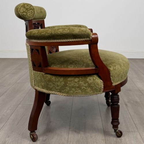 ANTIQUE 20TH CENTURY EDWARDIAN PAIR OF TUB CHAIRS IN WALNUT - ADDITIONAL PHOTO 6