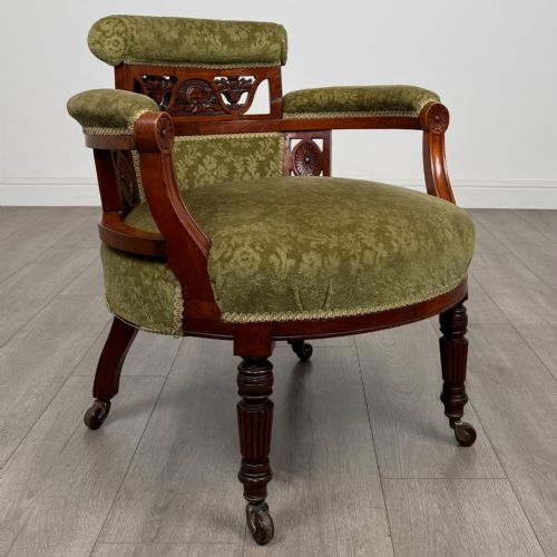 ANTIQUE 20TH CENTURY EDWARDIAN PAIR OF TUB CHAIRS IN WALNUT - ADDITIONAL PHOTO 7