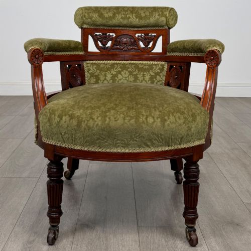 ANTIQUE 20TH CENTURY EDWARDIAN PAIR OF TUB CHAIRS IN WALNUT - ADDITIONAL PHOTO 8