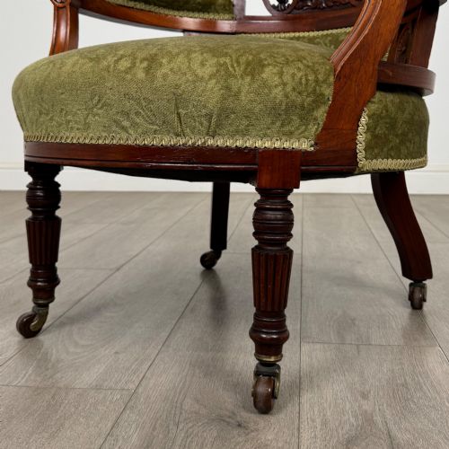 ANTIQUE 20TH CENTURY EDWARDIAN PAIR OF TUB CHAIRS IN WALNUT - ADDITIONAL PHOTO 11