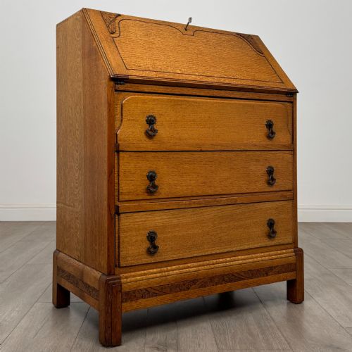 ANTIQUE 20TH CENTURY ART DECO STYLE GOLDEN OAK BUREAU - ADDITIONAL PHOTO 8