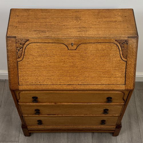 ANTIQUE 20TH CENTURY ART DECO STYLE GOLDEN OAK BUREAU - ADDITIONAL PHOTO 9