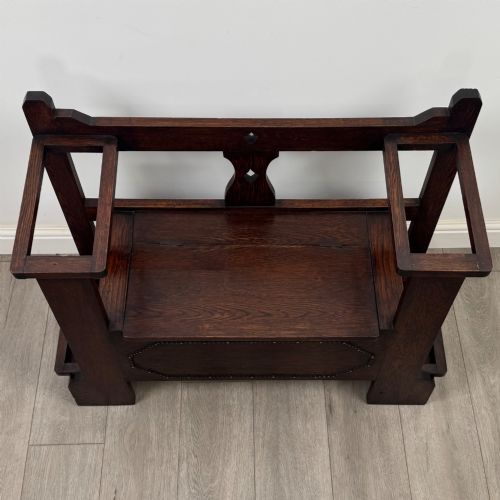 ANTIQUE 20TH CENTURY EDWARDIAN HALL SEAT IN OAK - ADDITIONAL PHOTO 8
