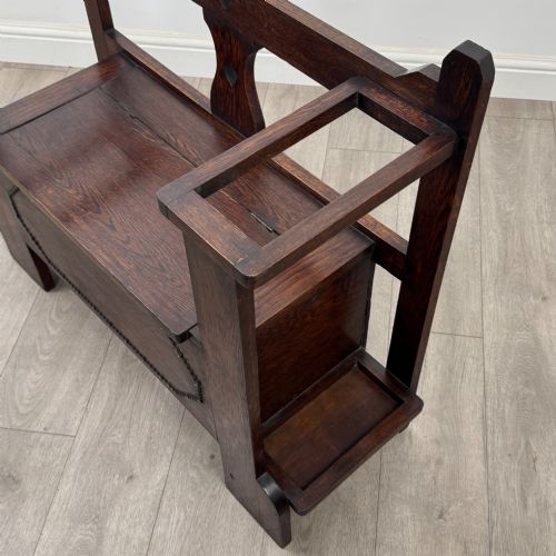 ANTIQUE 20TH CENTURY EDWARDIAN HALL SEAT IN OAK - ADDITIONAL PHOTO 10