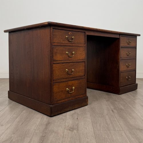 ANTIQUE 19TH CENTURY LARGE VICTORIAN PEDESTAL DESK IN OAK - ADDITIONAL PHOTO 7