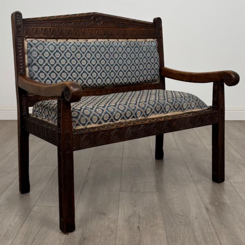 ANTIQUE 19TH CENTURY VICTORIAN CARVED OAK BENCH - ADDITIONAL PHOTO 7