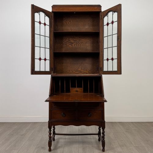 fig 1. Antique 20th Century Edwardian Bureau Bookcase In Oak