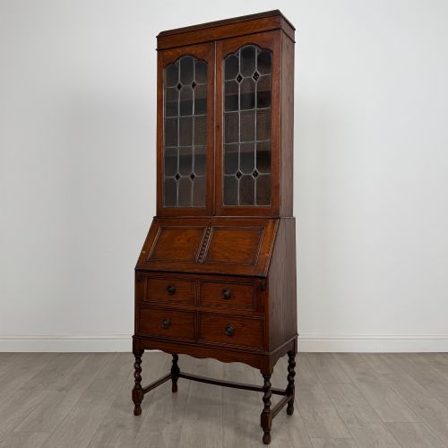 fig 2. Antique 20th Century Edwardian Bureau Bookcase In Oak