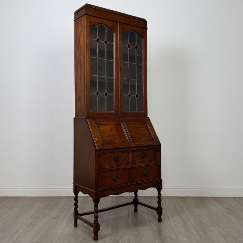 fig 8. Antique 20th Century Edwardian Bureau Bookcase In Oak