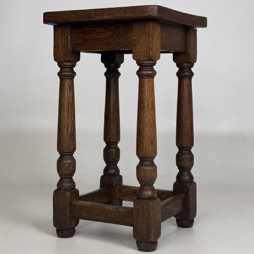ANTIQUE 20TH CENTURY EDWARDIAN SET OF 3 OAK STOOLS - ADDITIONAL PHOTO 6
