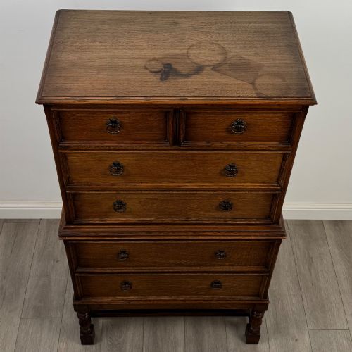 ANTIQUE 20TH CENTURY EDWARDIAN CHEST ON CHEST IN OAK - ADDITIONAL PHOTO 8