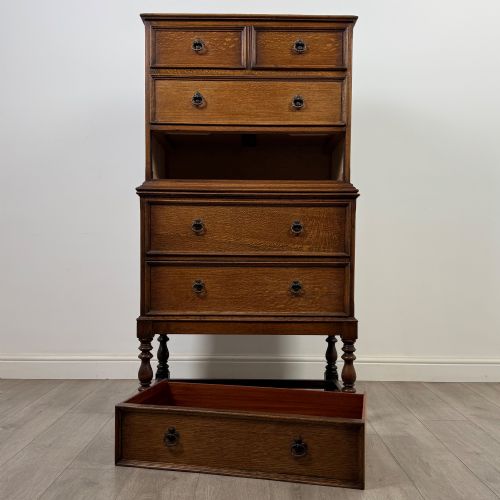 ANTIQUE 20TH CENTURY EDWARDIAN CHEST ON CHEST IN OAK - ADDITIONAL PHOTO 9