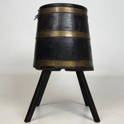 ANTIQUE 20TH CENTURY UNIQUE BRASS BOUND STORAGE BARREL IN OAK - ADDITIONAL PHOTO 3