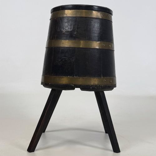 ANTIQUE 20TH CENTURY UNIQUE BRASS BOUND STORAGE BARREL IN OAK - ADDITIONAL PHOTO 5
