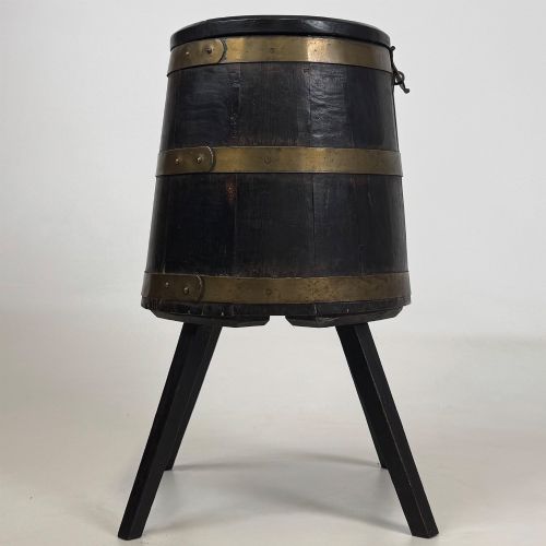 ANTIQUE 20TH CENTURY UNIQUE BRASS BOUND STORAGE BARREL IN OAK - ADDITIONAL PHOTO 7