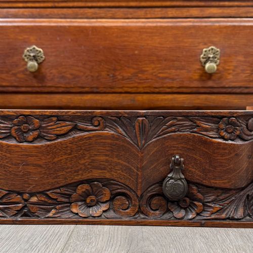 ANTIQUE 20TH CENTURY CARVED OAK CHEST OF DRAWERS - ADDITIONAL PHOTO 10