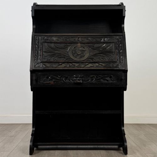 ANTIQUE 19TH CENTURY VICTORIAN GREEN MAN BUREAU IN OAK - ADDITIONAL PHOTO 1