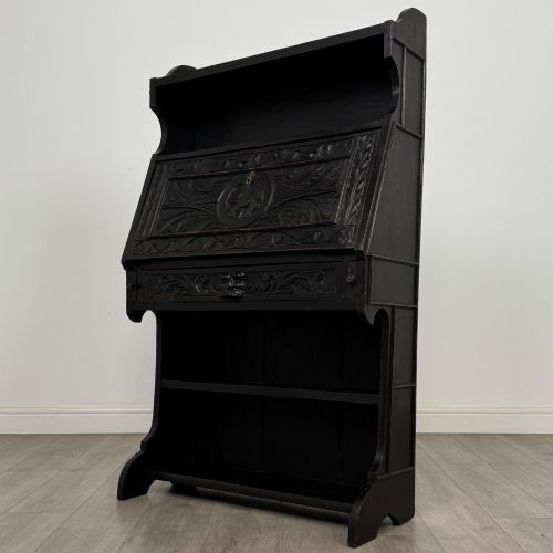 ANTIQUE 19TH CENTURY VICTORIAN GREEN MAN BUREAU IN OAK - ADDITIONAL PHOTO 3