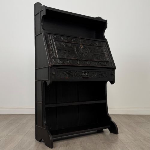 ANTIQUE 19TH CENTURY VICTORIAN GREEN MAN BUREAU IN OAK - ADDITIONAL PHOTO 9