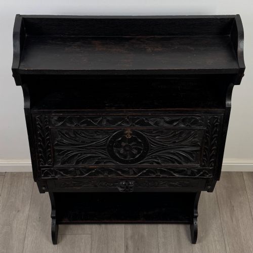 ANTIQUE 19TH CENTURY VICTORIAN GREEN MAN BUREAU IN OAK - ADDITIONAL PHOTO 10