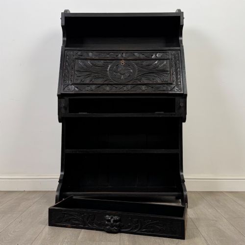 ANTIQUE 19TH CENTURY VICTORIAN GREEN MAN BUREAU IN OAK - ADDITIONAL PHOTO 12