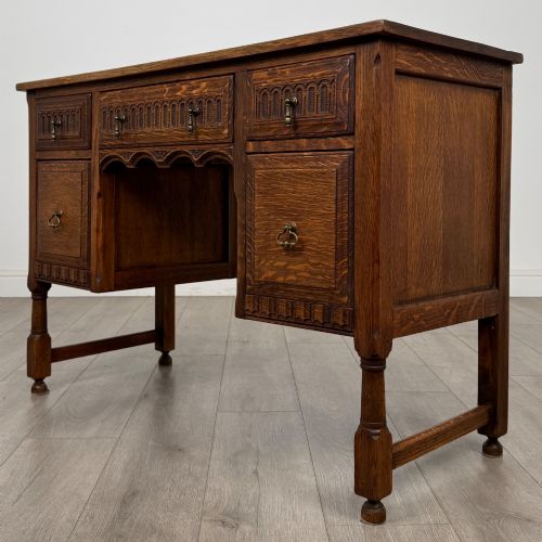 ANTIQUE 20TH CENTURY EDWARDIAN CARVED OAK DESK - ADDITIONAL PHOTO 1
