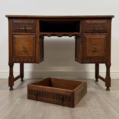ANTIQUE 20TH CENTURY EDWARDIAN CARVED OAK DESK - ADDITIONAL PHOTO 9