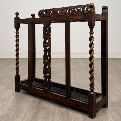 ANTIQUE 19TH CENTURY UMBRELLA STAND STICK STAND IN OAK - ADDITIONAL PHOTO 1