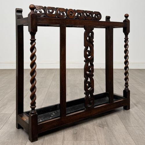ANTIQUE 19TH CENTURY UMBRELLA STAND STICK STAND IN OAK - ADDITIONAL PHOTO 7