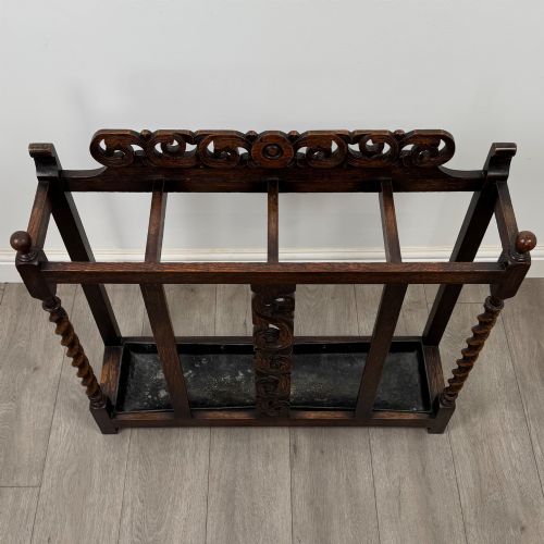 ANTIQUE 19TH CENTURY UMBRELLA STAND STICK STAND IN OAK - ADDITIONAL PHOTO 8
