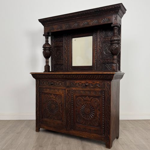 ANTIQUE 19TH CENTURY FINE VICTORIAN CARVED OAK SIDEBOARD - ADDITIONAL PHOTO 2