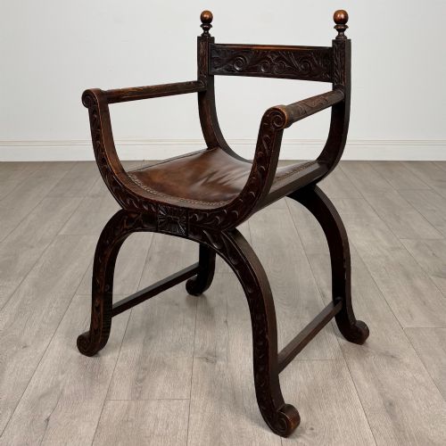 antique 19th century victorian savonarola chair in oak - CATEGORY: ANTIQUE CHAIRS - DATED VICTORIAN