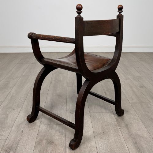 ANTIQUE 19TH CENTURY VICTORIAN SAVONAROLA CHAIR IN OAK - ADDITIONAL PHOTO 2