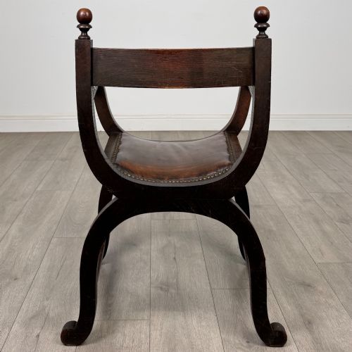 ANTIQUE 19TH CENTURY VICTORIAN SAVONAROLA CHAIR IN OAK - ADDITIONAL PHOTO 3