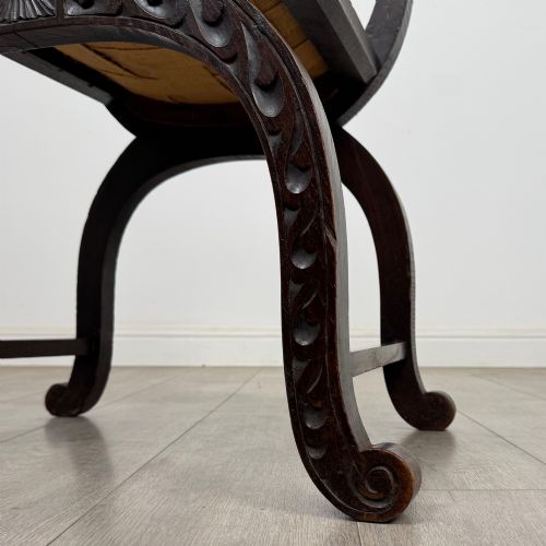 ANTIQUE 19TH CENTURY VICTORIAN SAVONAROLA CHAIR IN OAK - ADDITIONAL PHOTO 11