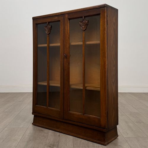 ANTIQUE 20TH CENTURY EDWARDIAN DISPLAY CABINET IN OAK - ADDITIONAL PHOTO 2