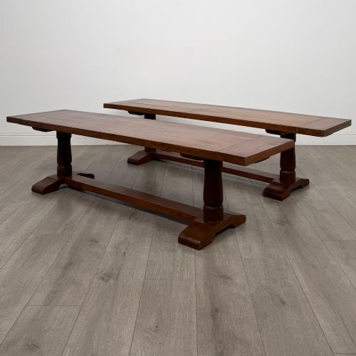antique 20th century good quality pair of hardwood benches - CATEGORY: ANTIQUE FURNITURE - DATED EDWARDIAN