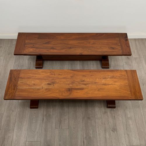 ANTIQUE 20TH CENTURY GOOD QUALITY PAIR OF HARDWOOD BENCHES - ADDITIONAL PHOTO 9