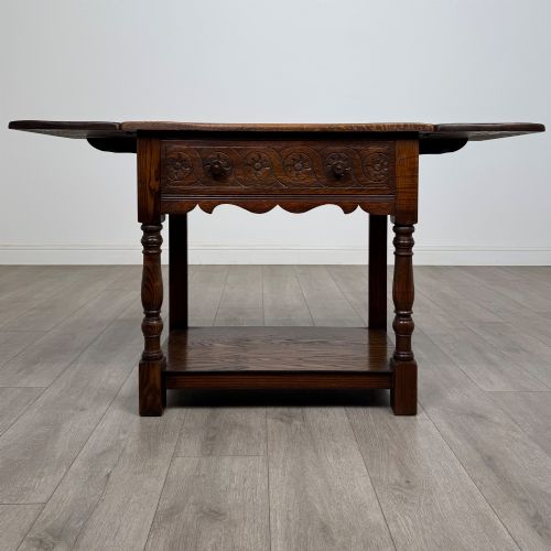 fig 1. Antique 20th Century Edwardian Drop Leaf Side Table In Oak