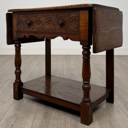 fig 2. Antique 20th Century Edwardian Drop Leaf Side Table In Oak