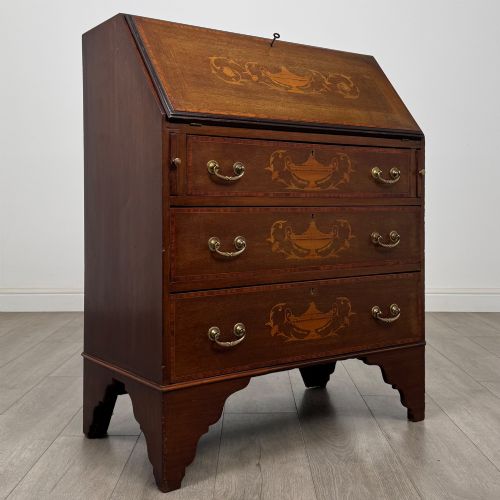 fig 8. Antique 20th Century Inlaid Edwardian Bureau In Mahogany