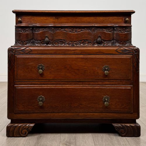 ANTIQUE 20TH CENTURY CARVED OAK CHEST OF DRAWERS
