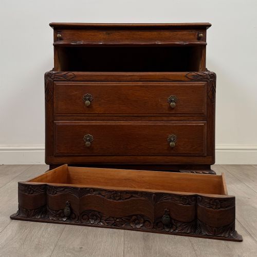 ANTIQUE 20TH CENTURY CARVED OAK CHEST OF DRAWERS - ADDITIONAL PHOTO 9