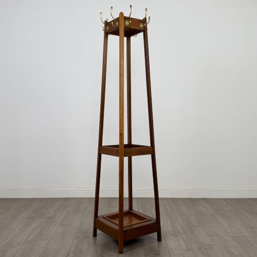 ANTIQUE 20TH CENTURY ARTS CRAFTS STYLE COAT STAND IN OAK - ADDITIONAL PHOTO 1