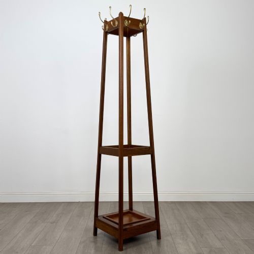 ANTIQUE 20TH CENTURY ARTS CRAFTS STYLE COAT STAND IN OAK - ADDITIONAL PHOTO 5